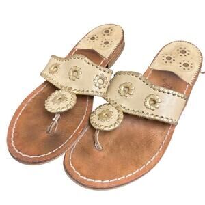 Jack Rogers Women's Hamptons Floral Nantucket Gold Slip On Flat Sandals Size